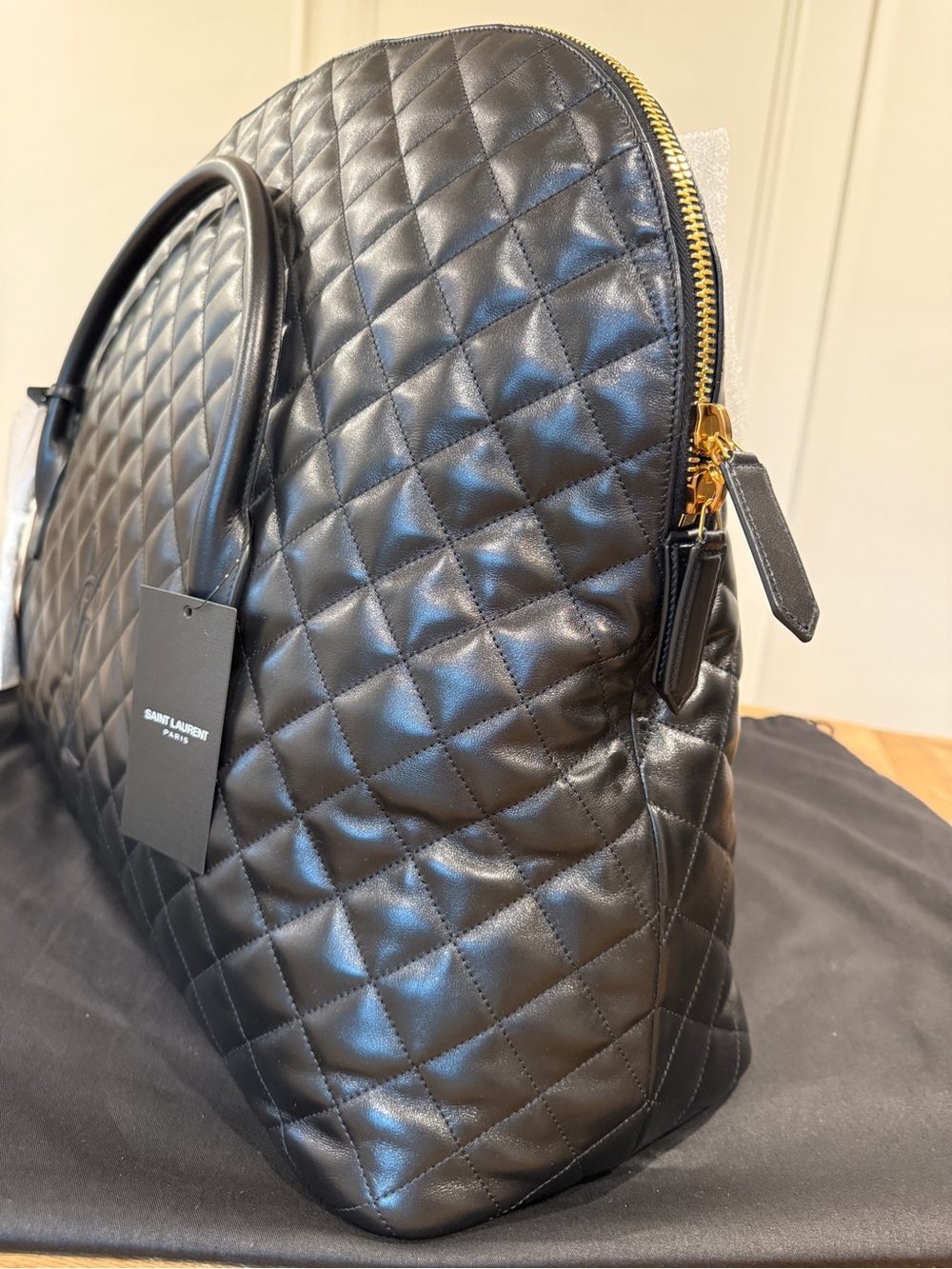 Saint Laurent Black Quilted Leather Holdall with Gold Hardware - Picture 9 of 10